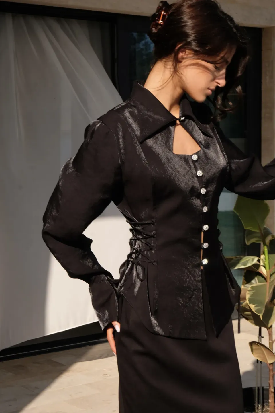 Corset-inspired side lacing shirt