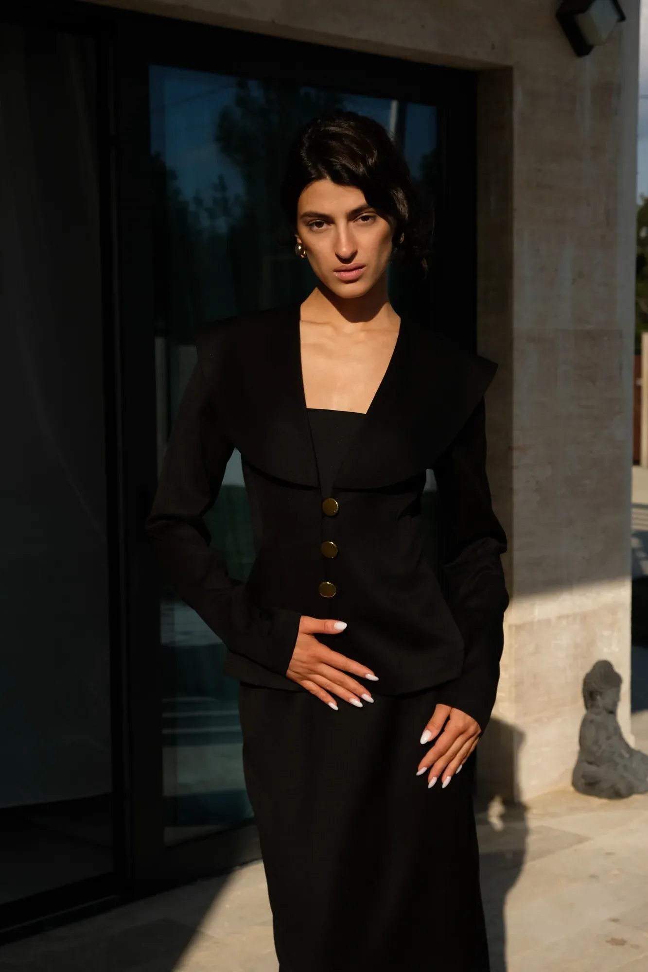 Black duo with golden buttons