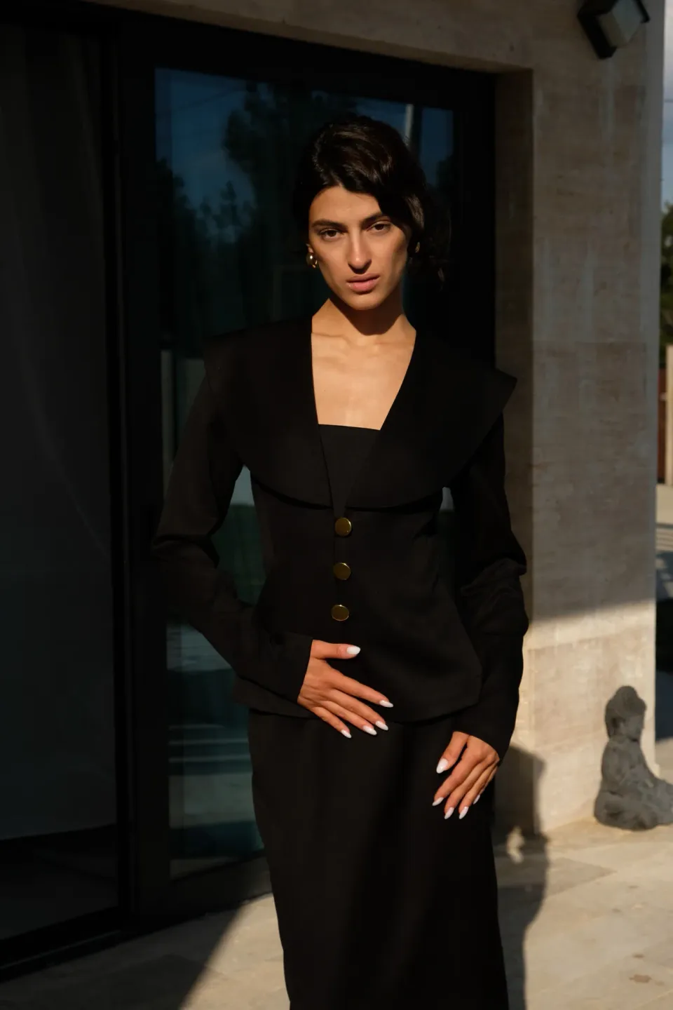 Black duo with golden buttons