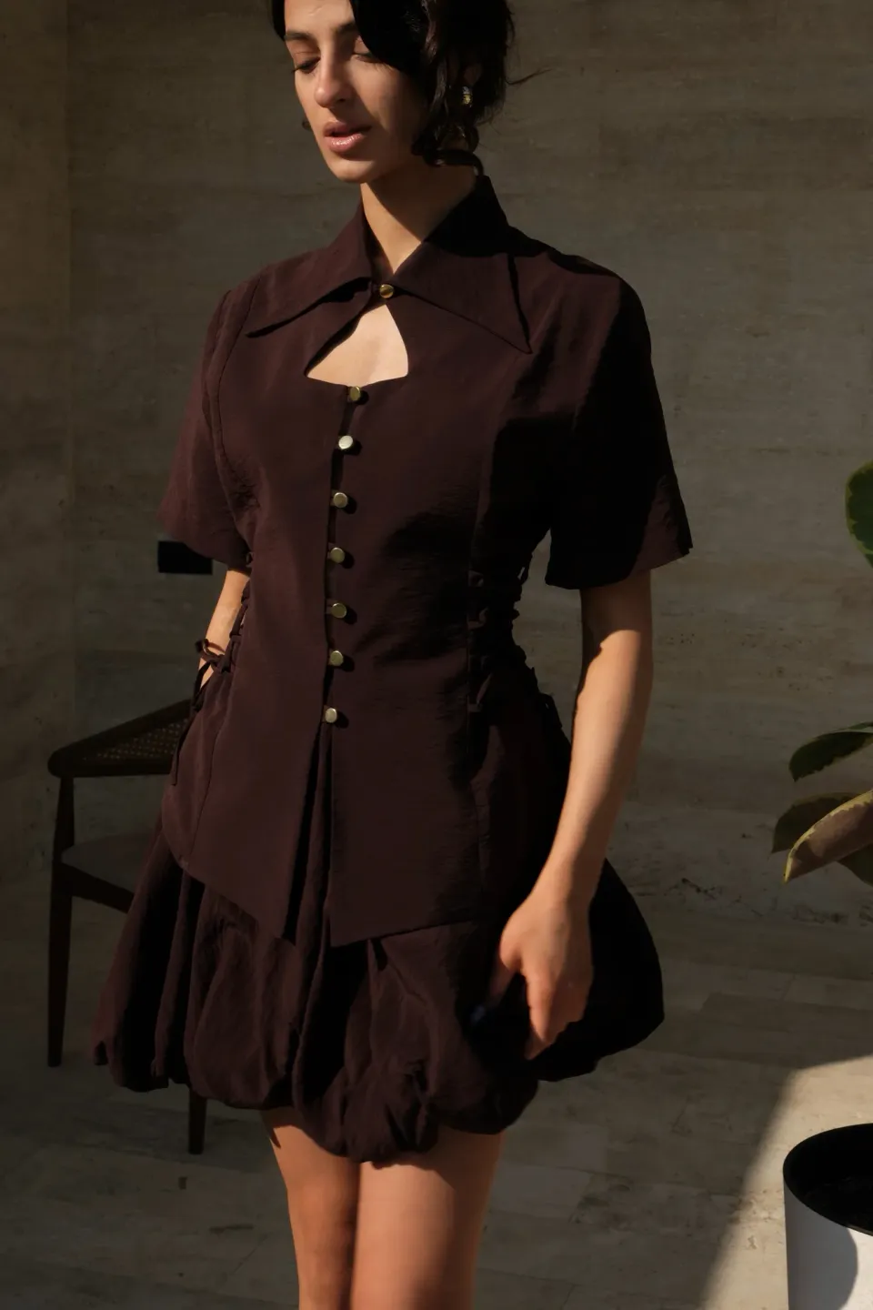 Corset-inspired blazer with puffy skirt
